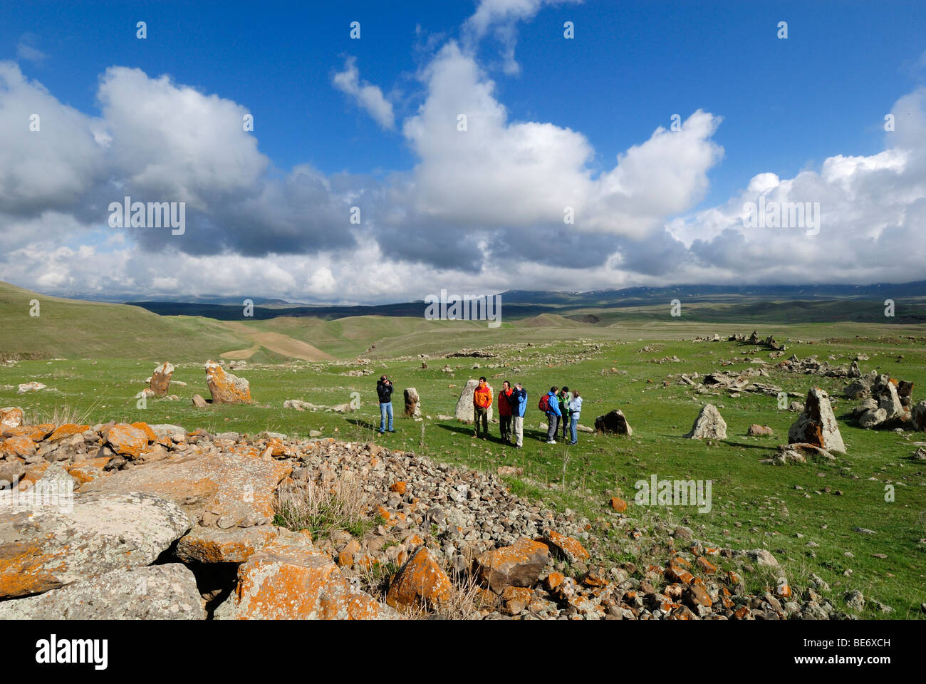 Zorats Karer, 6000 B.C. stoneage observatory, menhir of Karahunj, Cara Hunge, Armenia, Asia Stock Photo