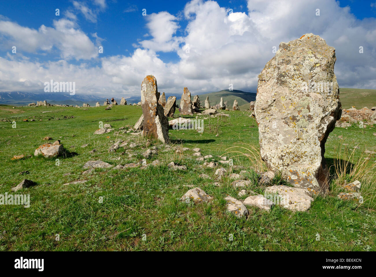 Zorats Karer, 6000 B.C. stoneage observatory, menhir of Karahunj, Cara Hunge, Armenia, Asia Stock Photo