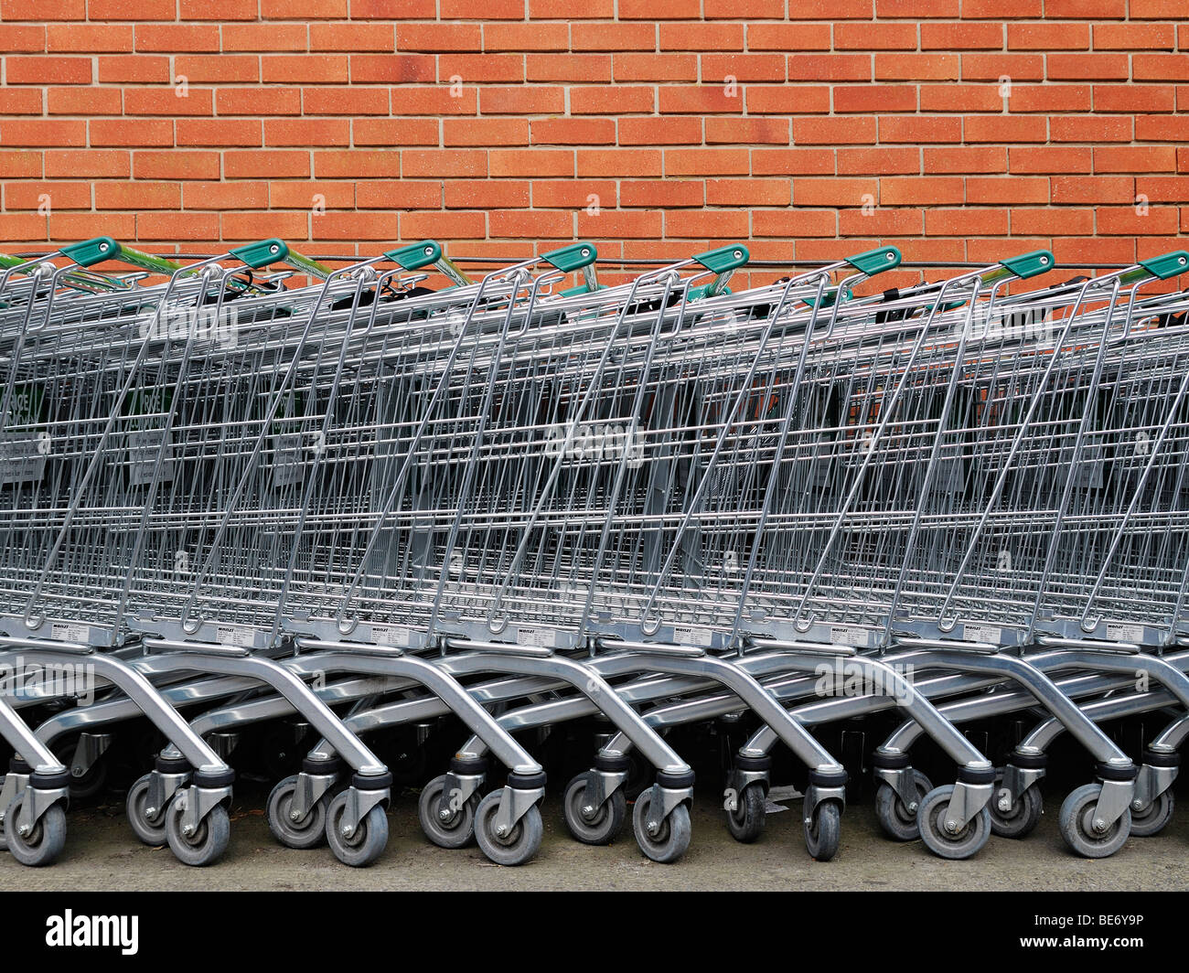 Shopping Trolleys Outside a Supermarket. Stock Photo