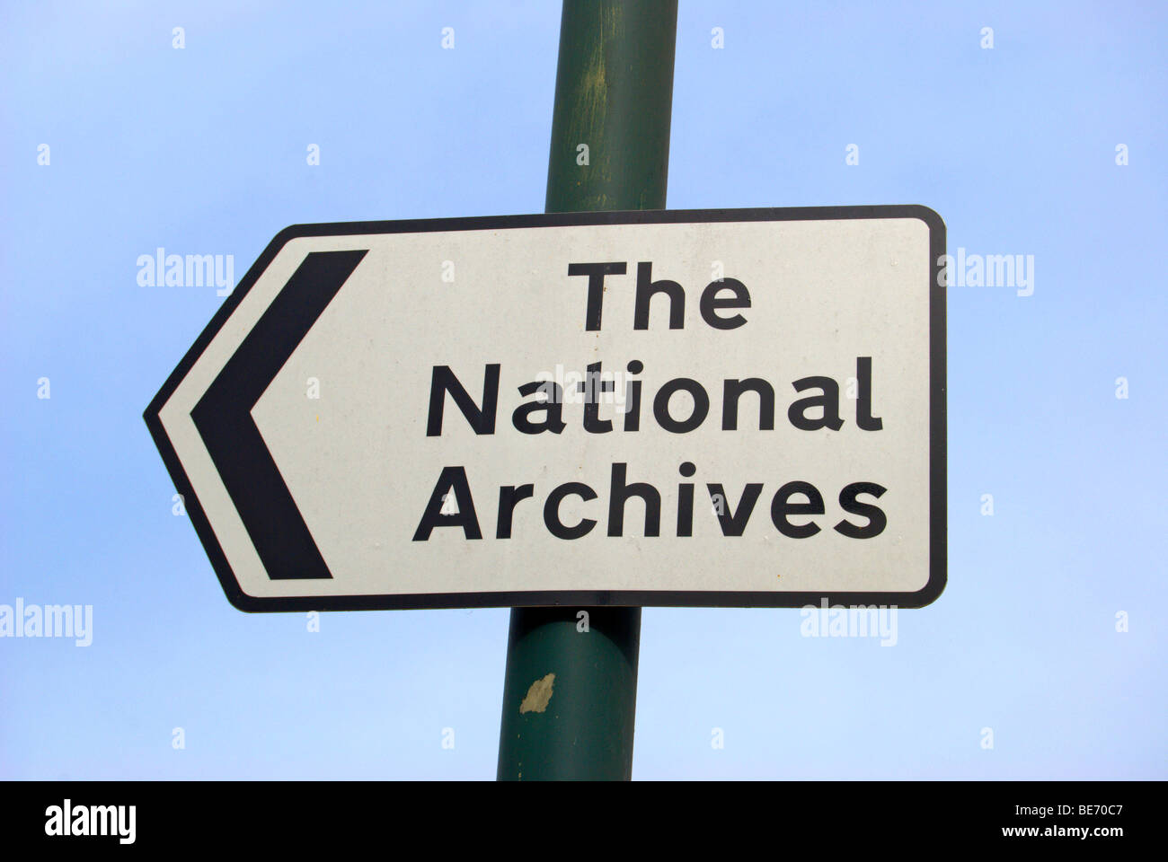 left pointing sign for the national archives, kew, southwest london, england Stock Photo