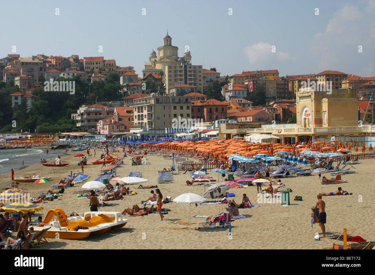 Italy, Liguria, Riviera di Ponente, Imperia, view of the beach at Porto Maurizio Stock Photo