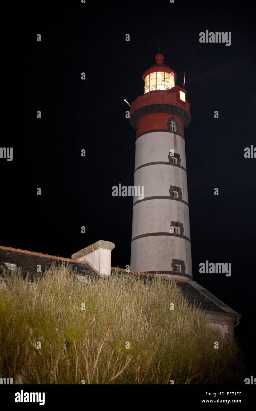 saint mathieu lighthouse lighted, brittany, finistere, france Stock ...