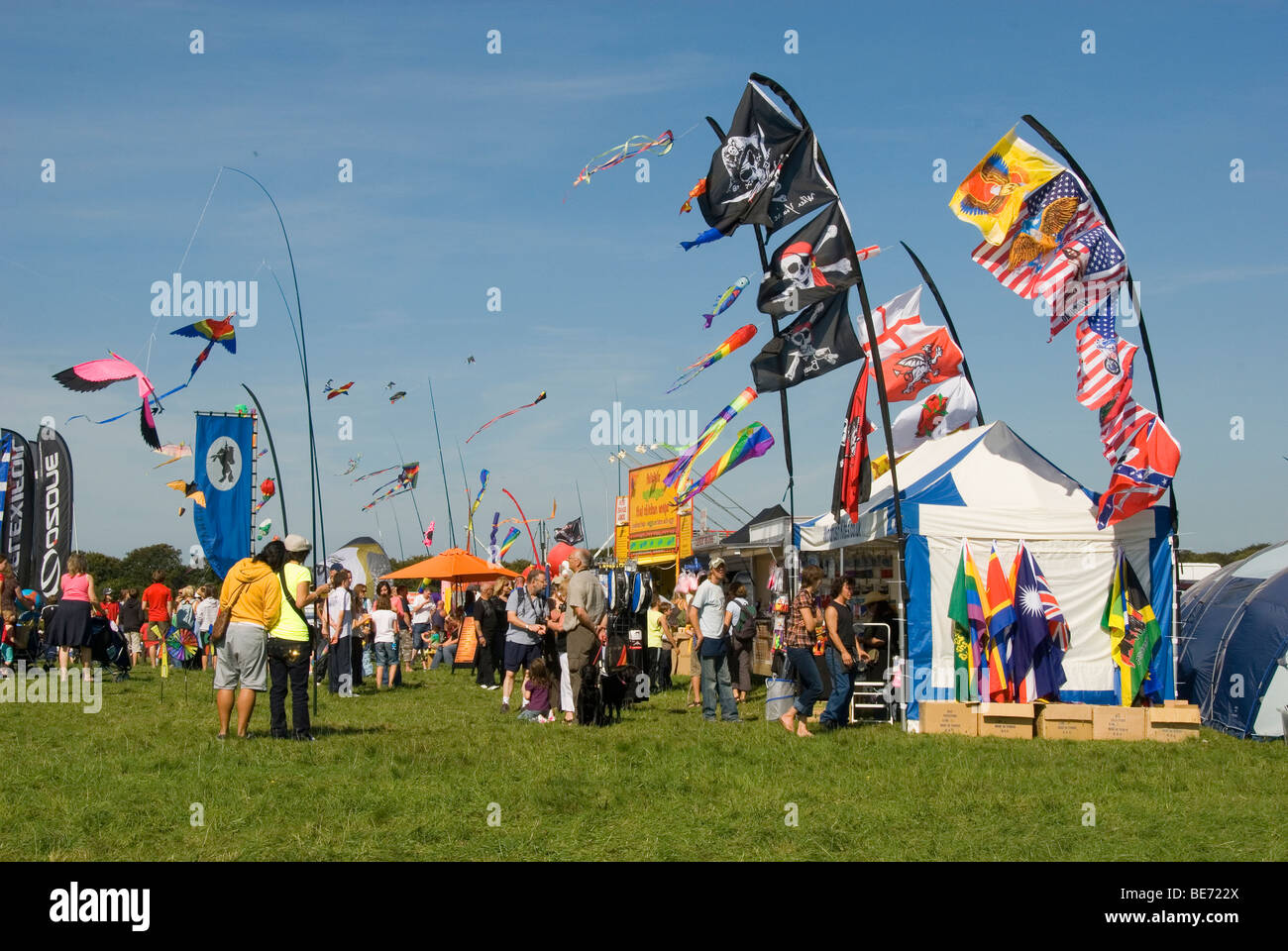 Kites, flags and stalls, International Kite Festival Bristol, UK Stock
