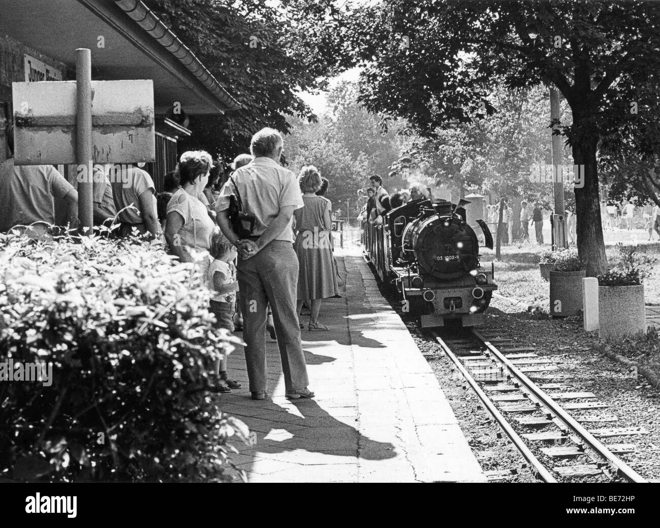 Pioneer railway at Auensee, Leipzig, GDR, East Germany, historical photo, about 1982 Stock Photo
