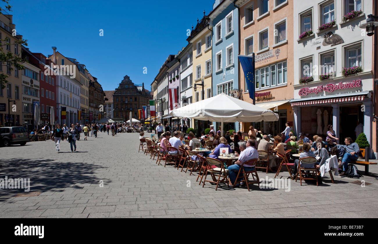 Tourists sitting in a pavement cafe at the Marktstrasse street, Konstanz, Lake Constance, Baden-Wuerttemberg, Germany, Europe Stock Photo