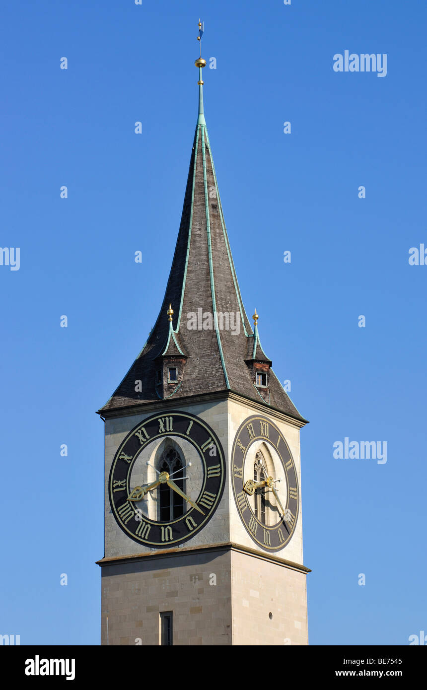 Dial of the clock on St. Peter's Church, with 8.70 m in diameter the largest clockface in Europe, Zurich, Switzerland, Europe Stock Photo