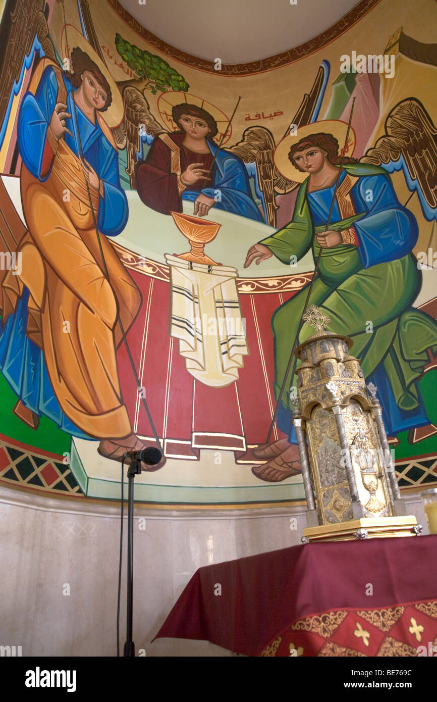 Church Fresco Of Angels With Jesus And Chalice Beirut lebanon Stock Photo