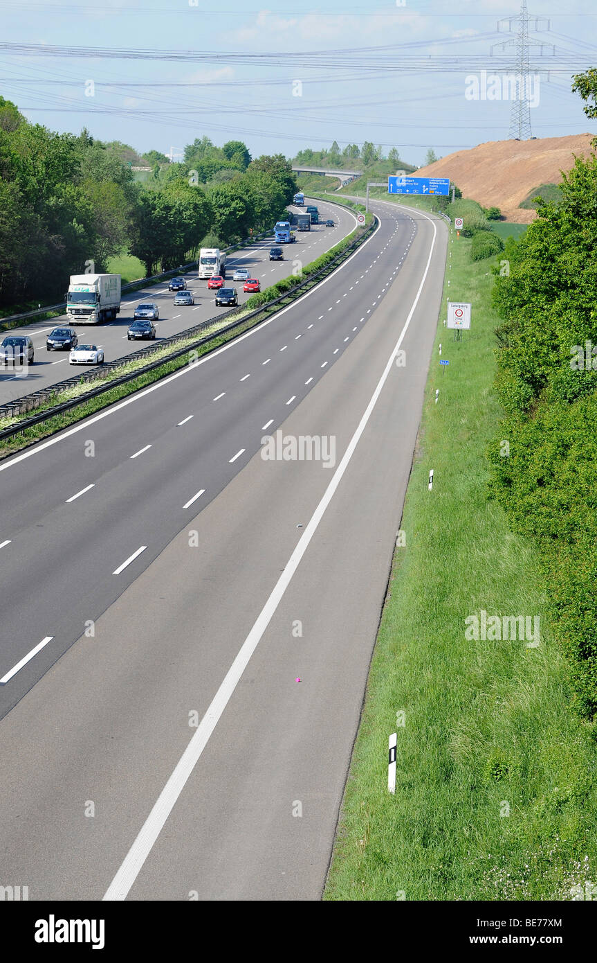 After traffic accident, complete closure and empty highway A 81 Heilbronn-Stuttgart before AS-Nord LB, Ludwigsburg, Baden-Wuert Stock Photo