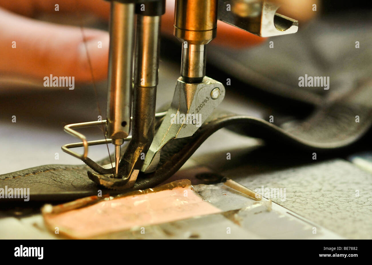 Sewing in luxury leather handicraft Stock Photo