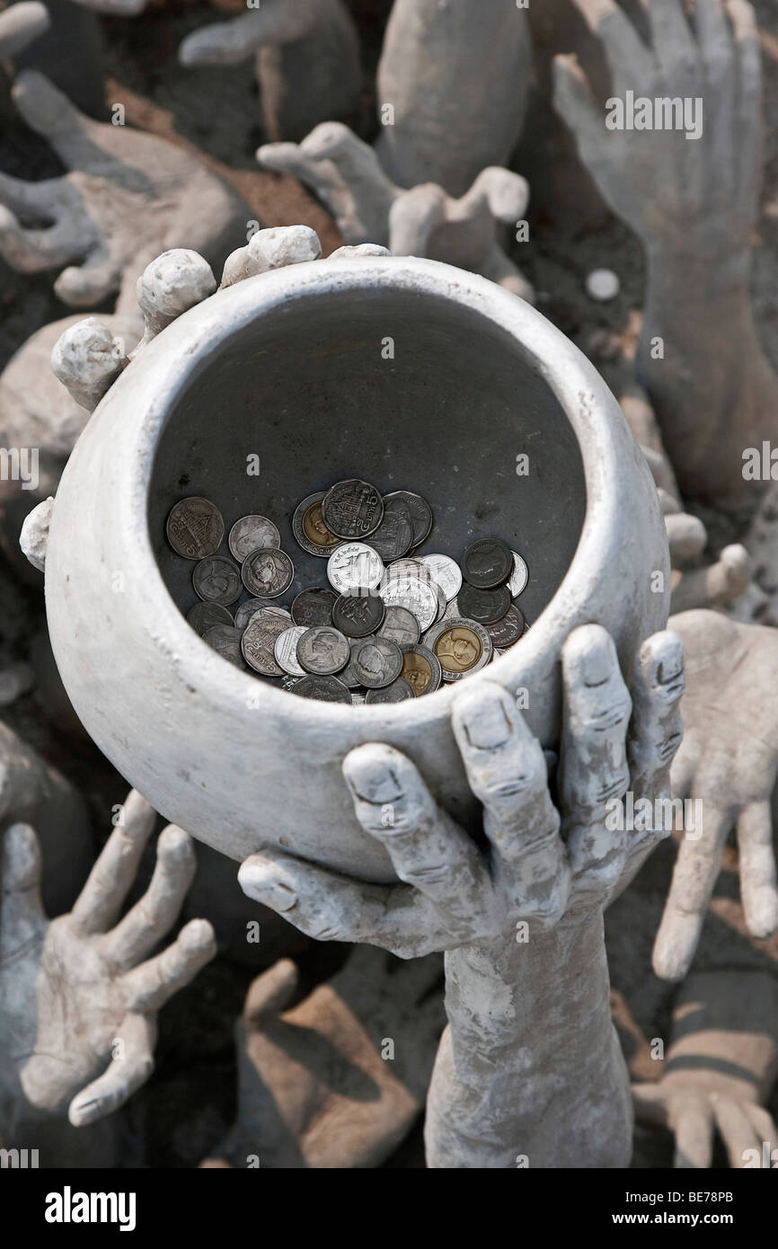 Donation bowl at a temple, Chiang Rai, Thailand, Asia Stock Photo