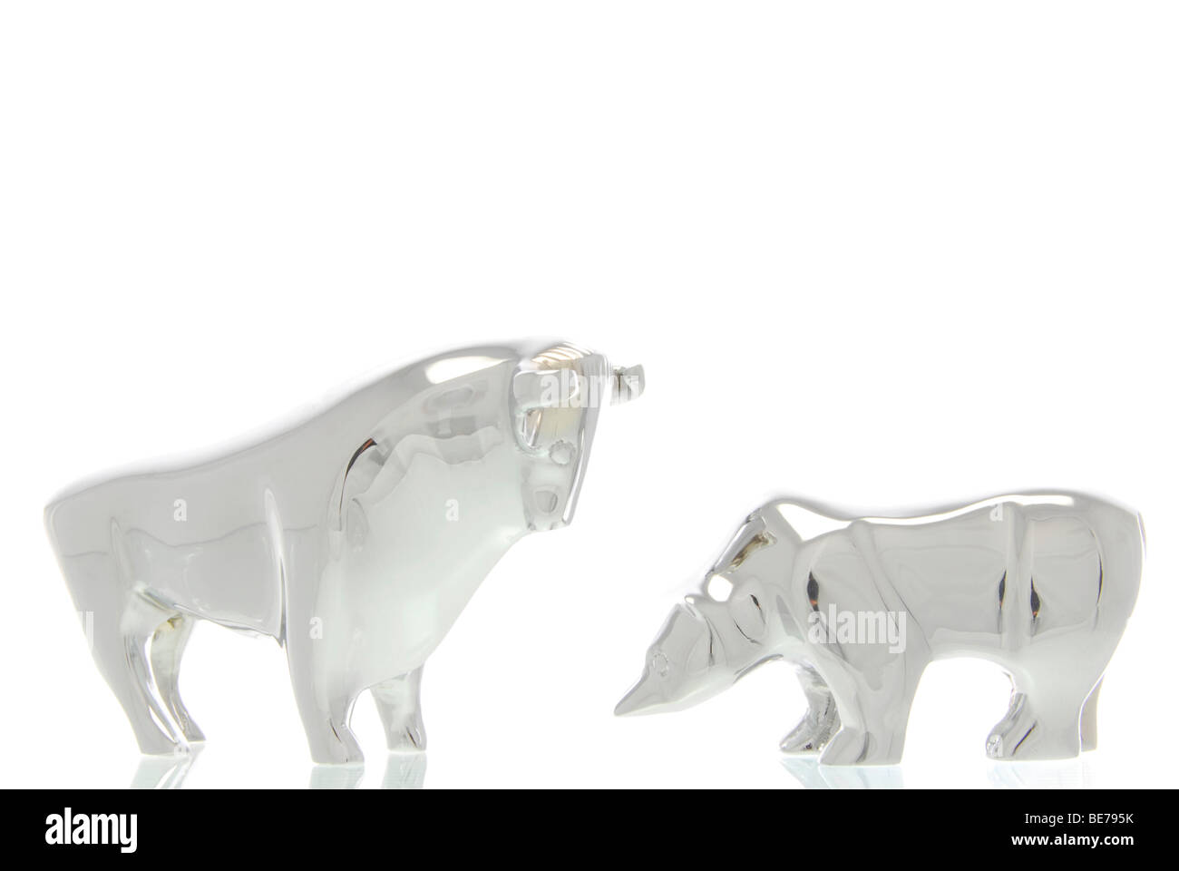 Bull and bear figurines, symbolic image for the stock exchange Stock Photo