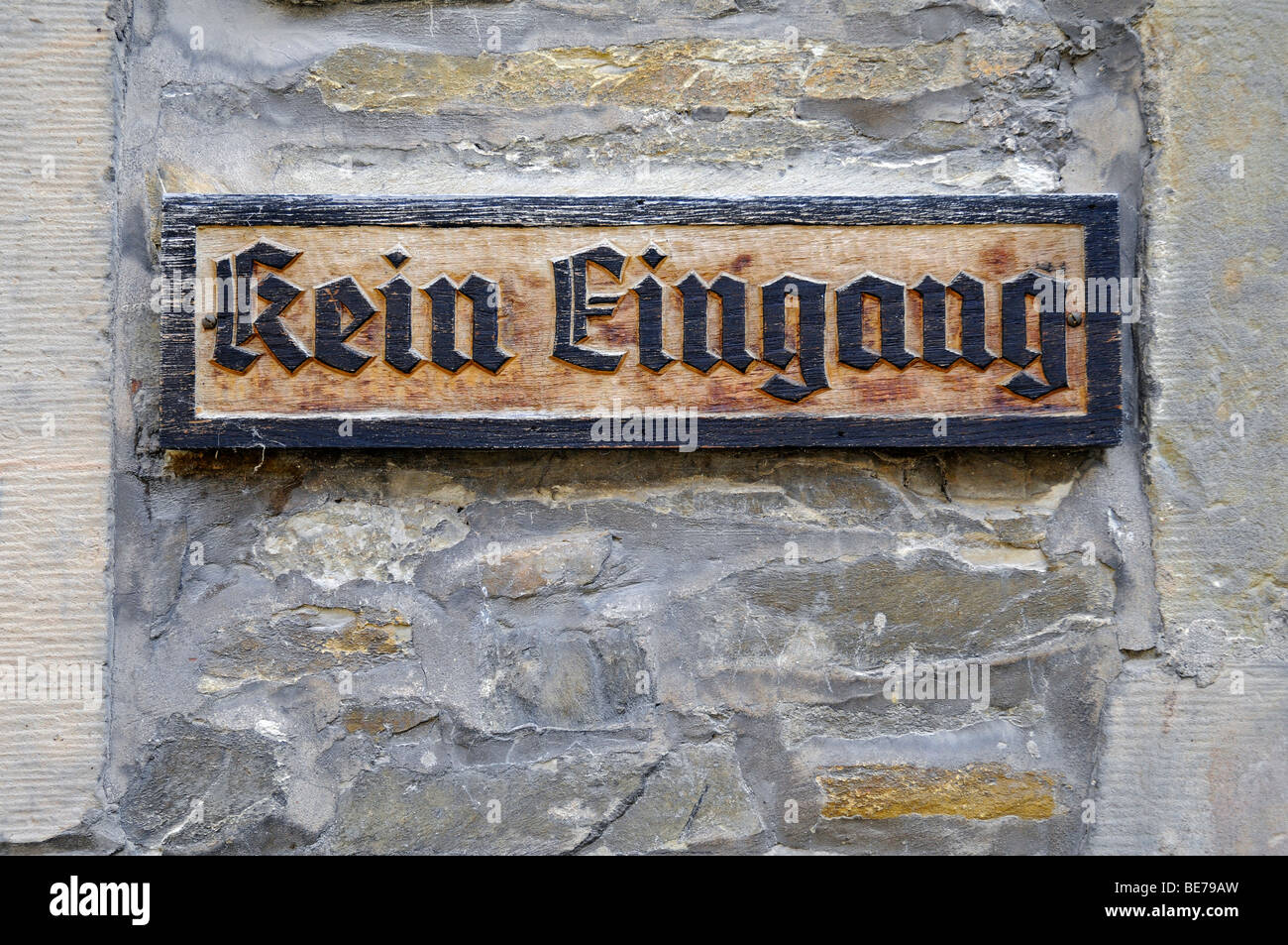 Sign with German inscription Kein Eingang, no entrance, Wewelsburg, triangular castle, former Nazi cult and terror center of th Stock Photo