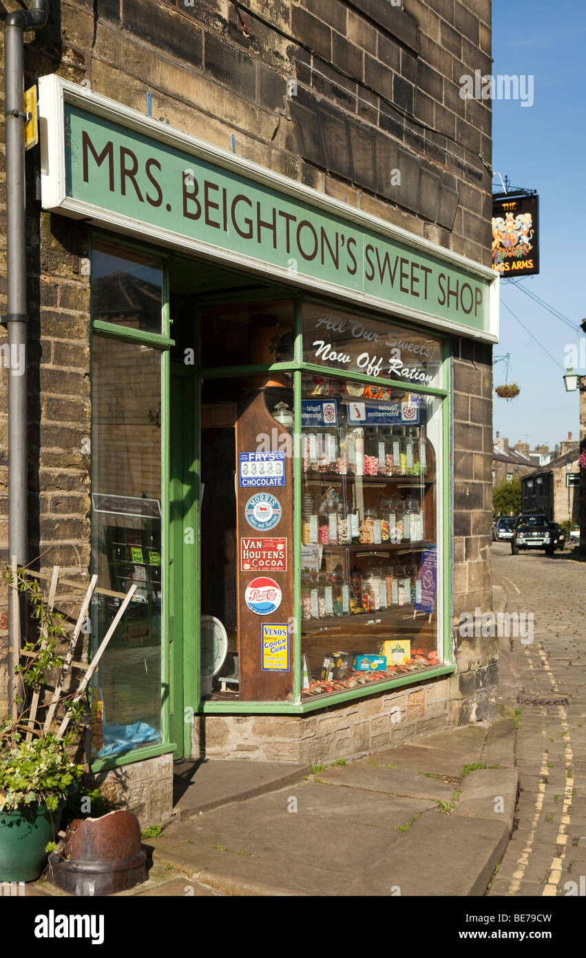UK, England, Yorkshire, Haworth, Main Street, Mrs Beightons traditional sweet shop Stock Photo