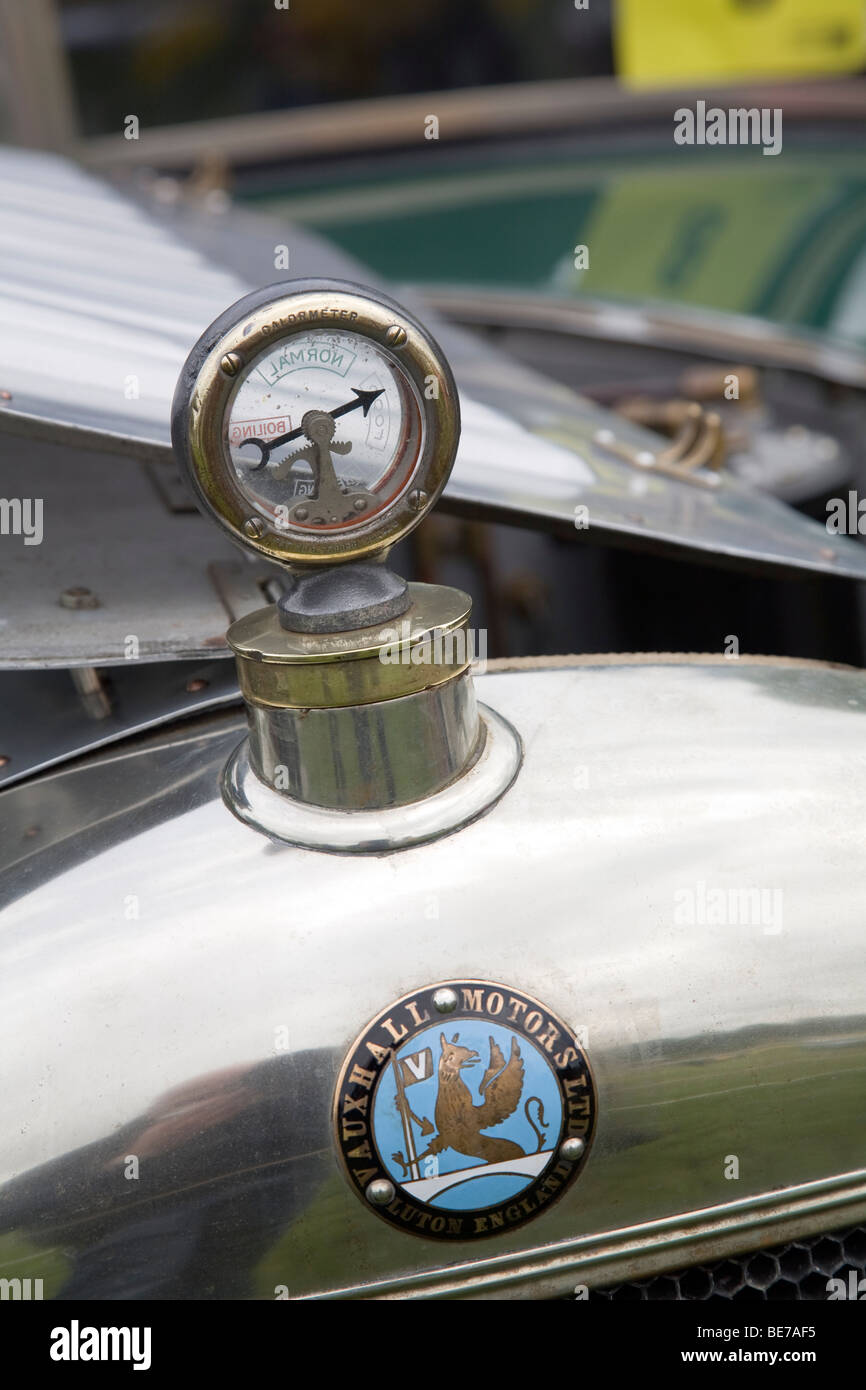 Calormeter hood mounted temperature gauge on vintage Vauxhall car Stock