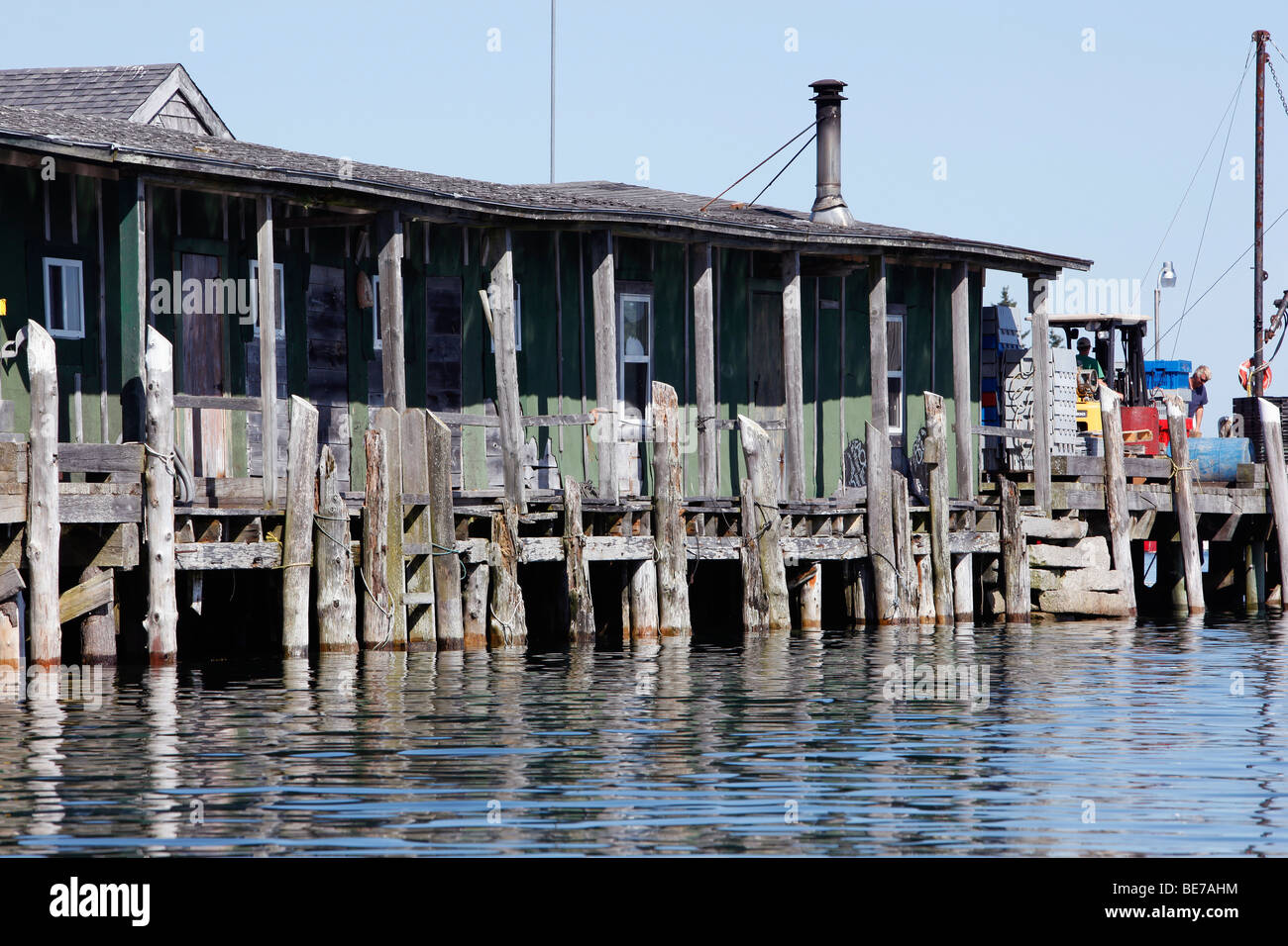Fishing, lobstering shack on a pier, Owls Head, Maine Stock Photo Alamy