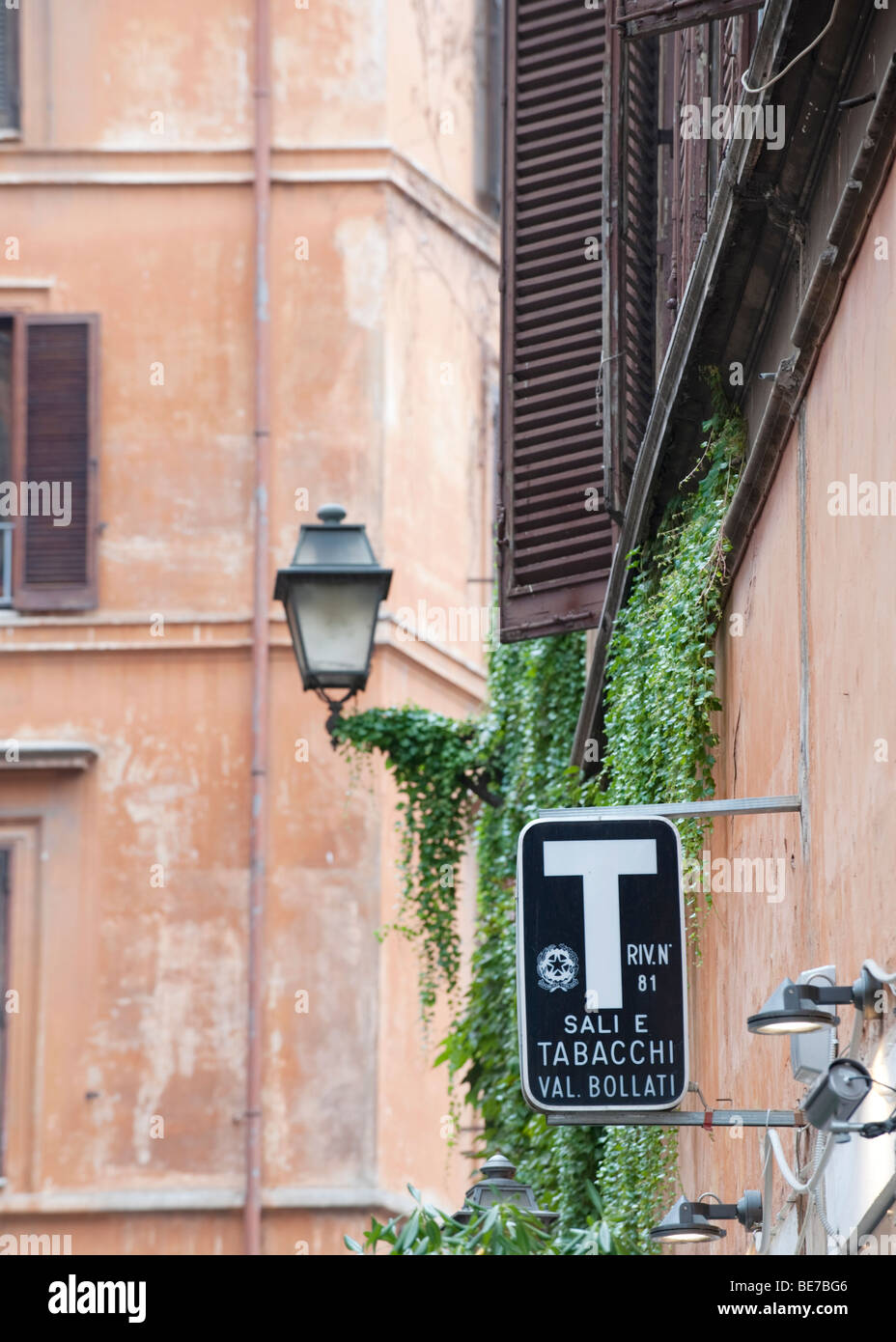 A traditional and typical 'Sali e tabacchi' (Salt and Tobacco) sign in Via Della Pace, Rome, Italy Stock Photo