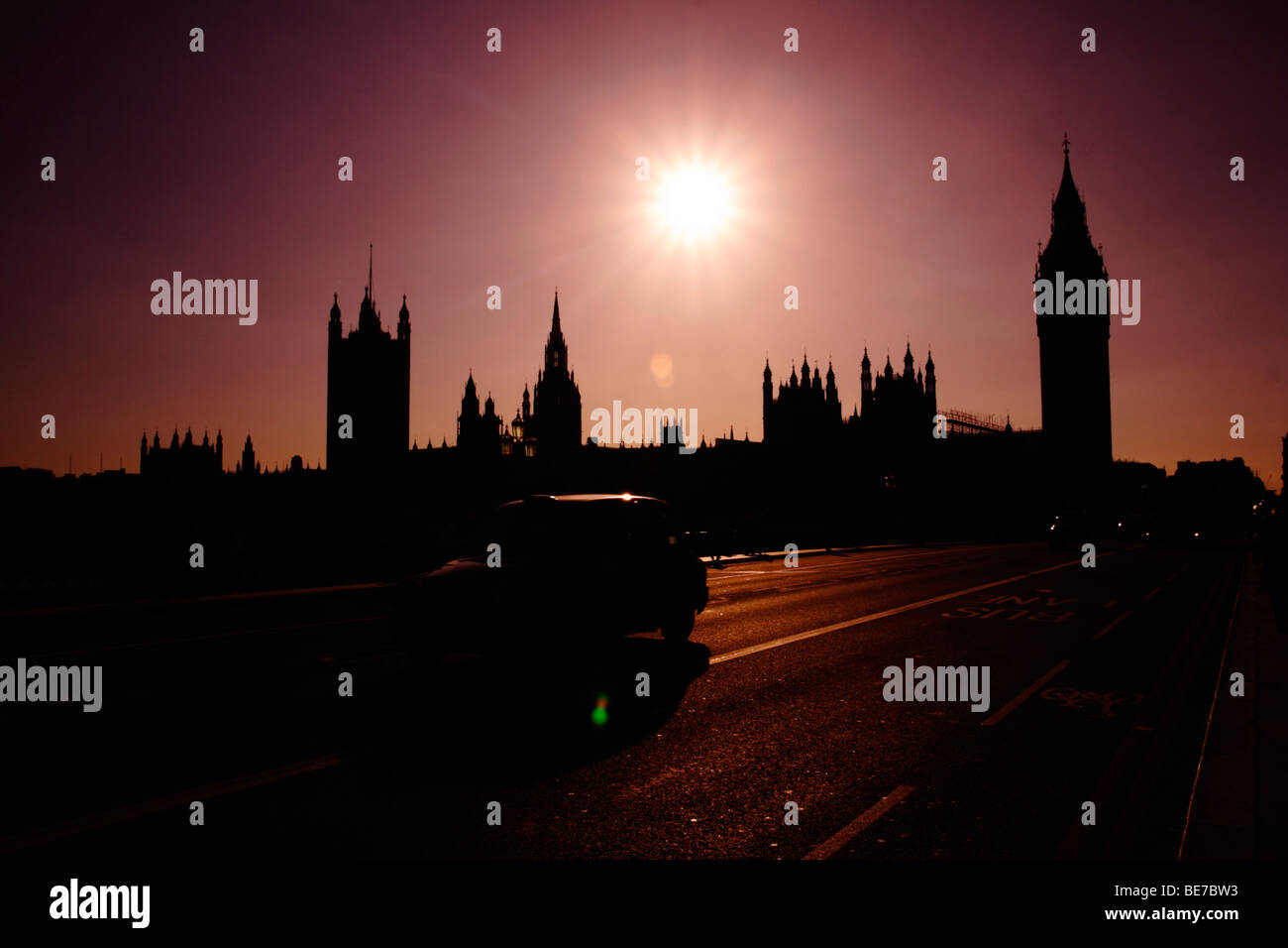 silhouetted image of iconic Big ben and houses of parliament Stock Photo