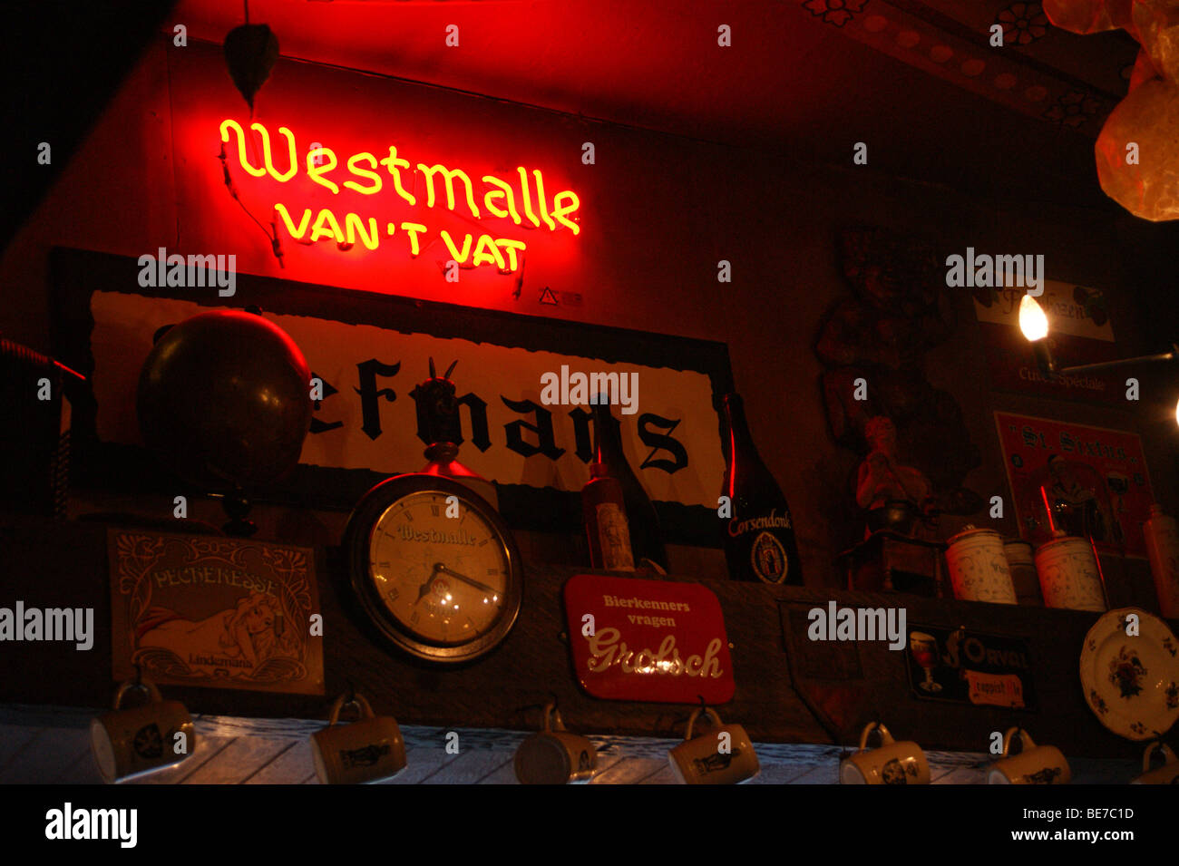 Westmalle beer sign, Dulle Griet bar, cafe, Gent, Belgium Stock Photo
