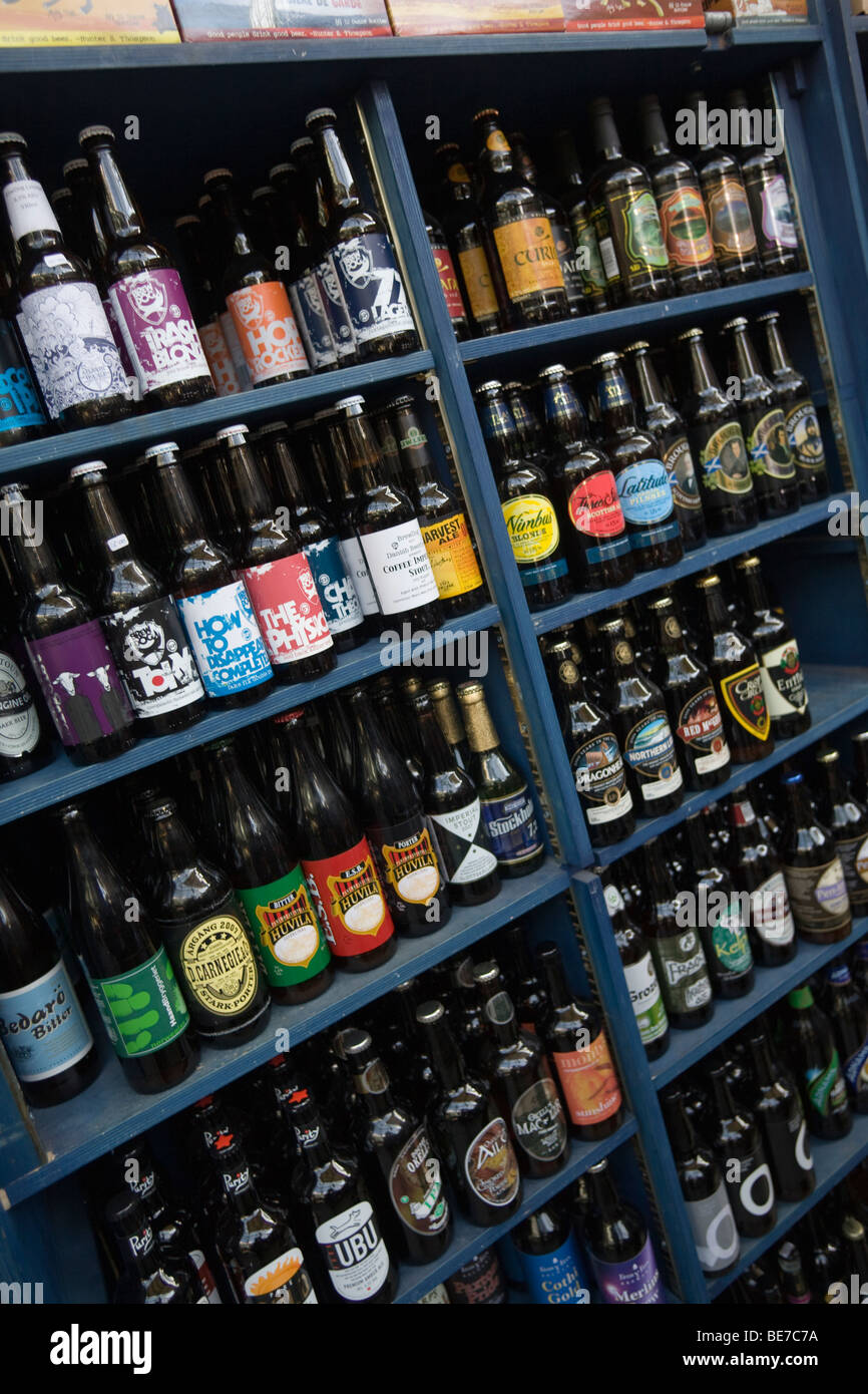 Shelves with bottles of beer from Micro breweries Stock Photo