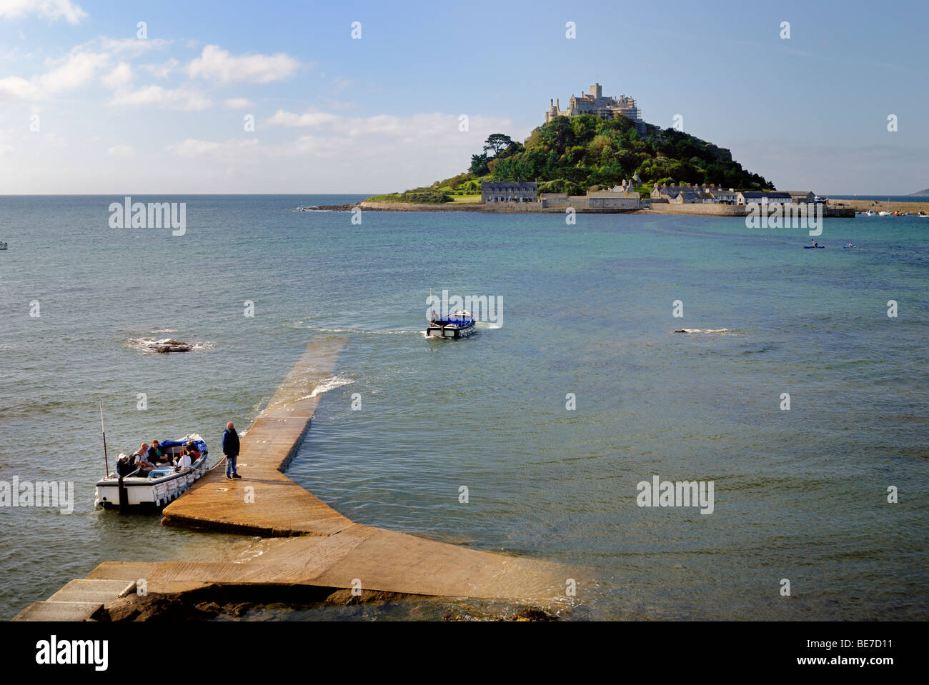 Tourists taking the passenger ferry crossing to St Michaels Mount Stock Photo