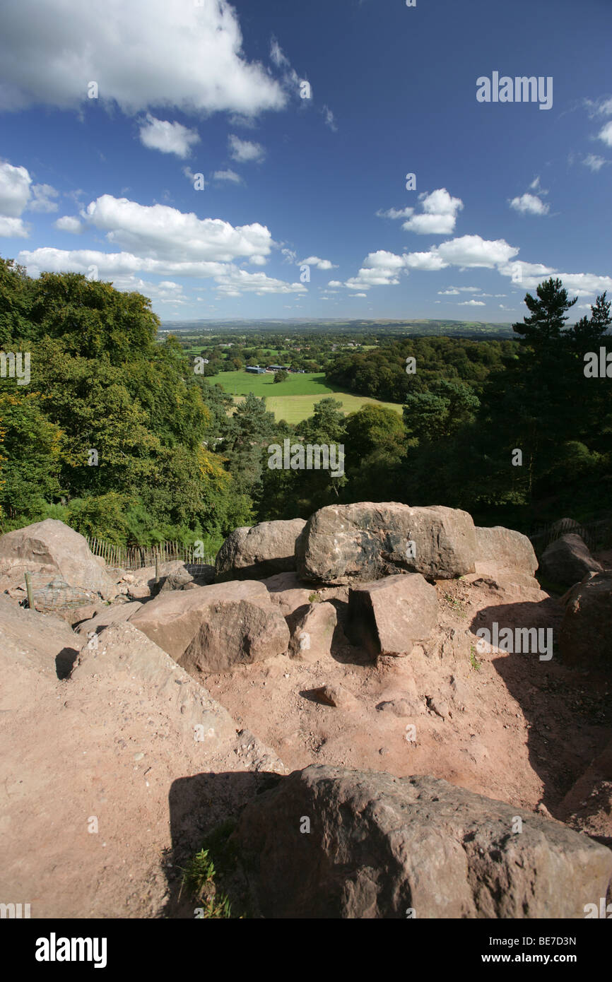 Area of Alderley, England. View from Stormy Point looking across the Cheshire plain towards the Peak District National Park. Stock Photo