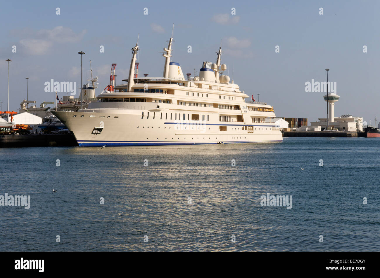 Sultan Qaboos royal yacht, Mutrah harbour, Muscat, Sultanate of Oman, Arabia, Middle East Stock Photo