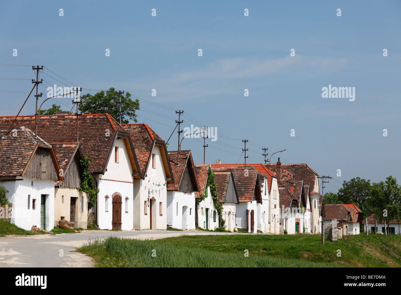 Kellergasse, row of wine press houses in Diepolz, Weinviertel, Lower Austria, Austria, Europe Stock Photo