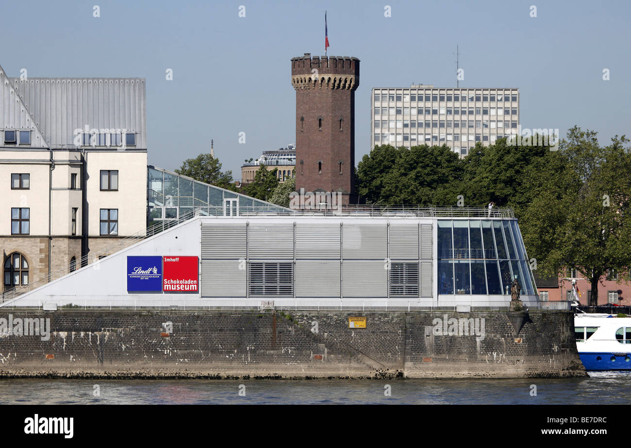 Chocolate Museum Imhoff Stollwerck and Malakoffturm tower at the Rhine river, Cologne, Rhineland, North Rhine-Westphalia, Germa Stock Photo