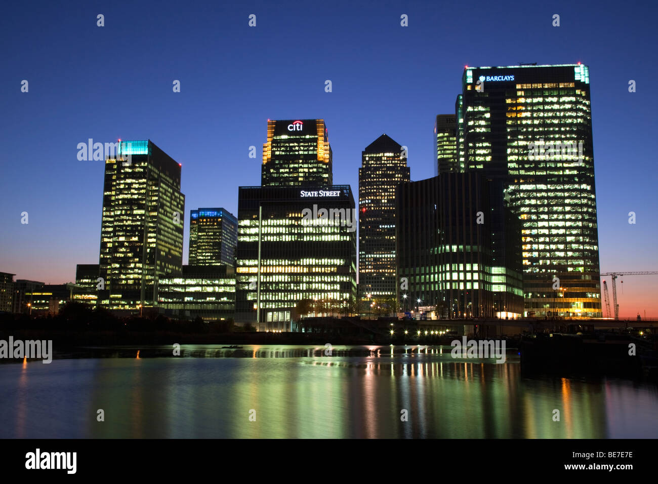 Canary Wharf skyscrapers at night Stock Photo - Alamy