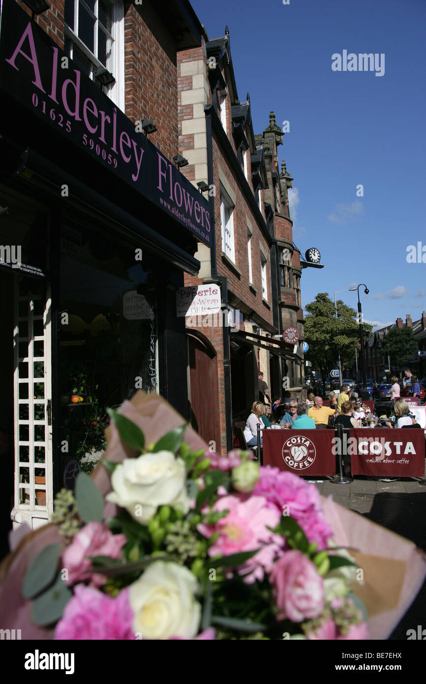 Town of Alderley Edge, England. Flower shop and café in Alderley Edge’s
