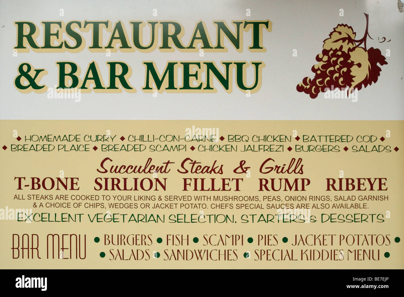 Restaurant sign with 'sirloin' misspelled as 'sirlion' Stock Photo