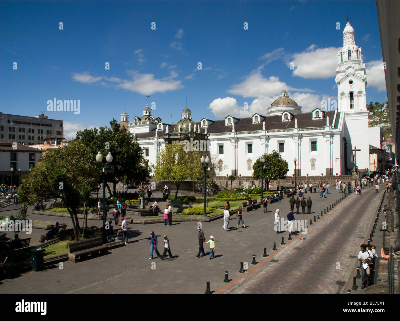 Ecuador. Quito. Historical Center. Square of Independence or Grande and the Cathedral and the El Sagrario church. Stock Photo