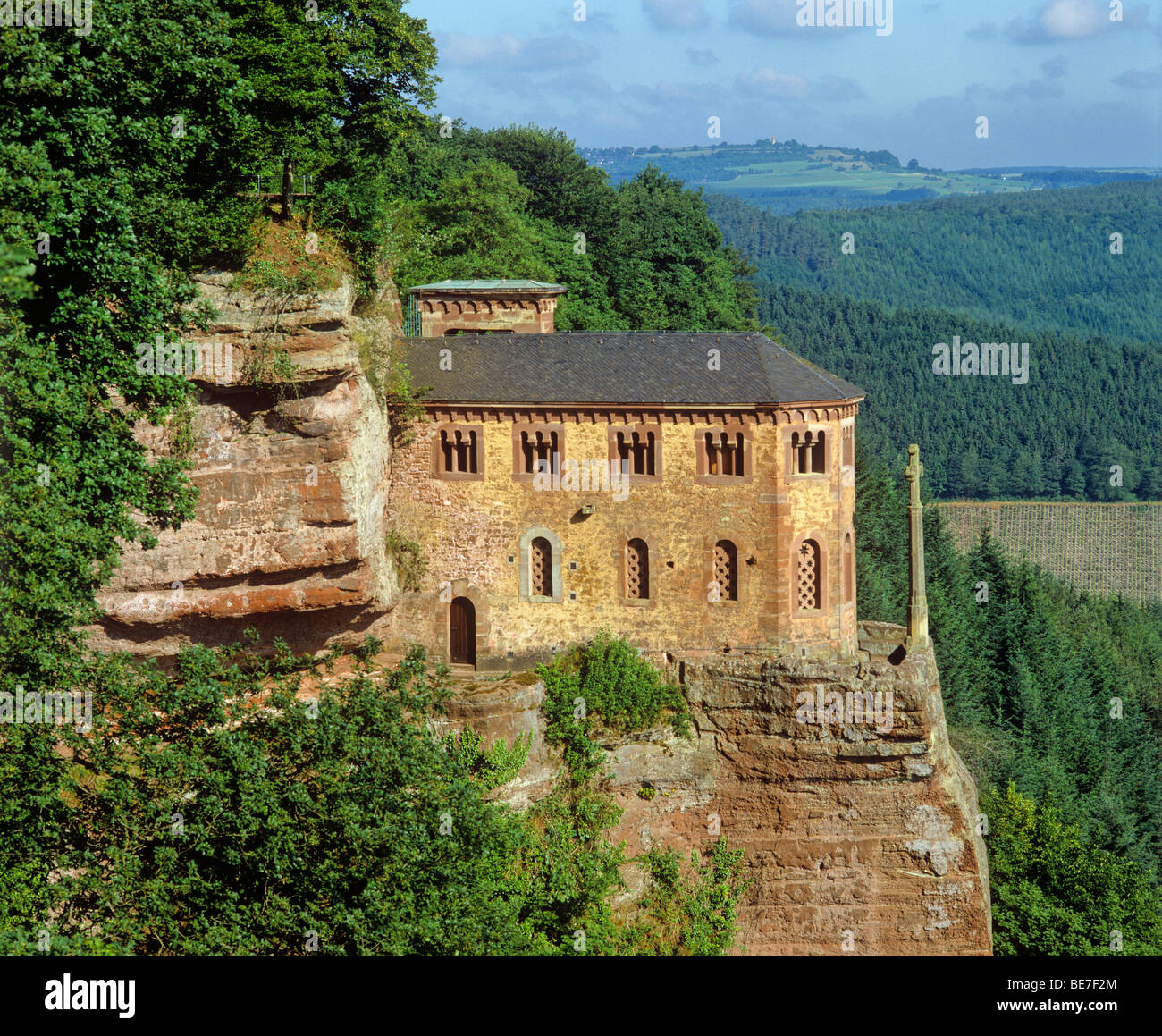 kastel-staadt chapel overlooking saar valley (ancient celtic and roman fortress) - county of rhineland- palatinate - germany Stock Photo