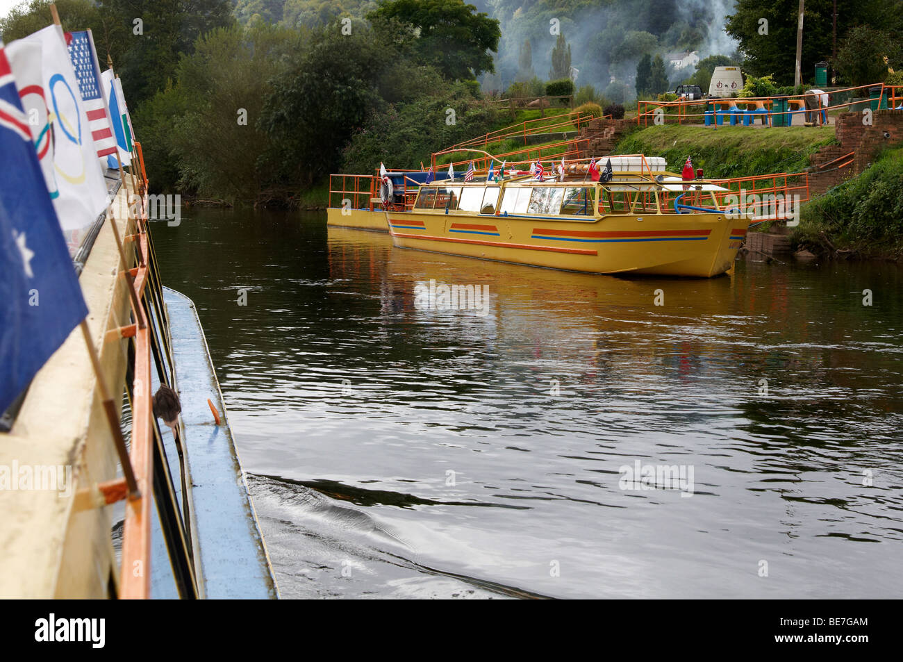 Tour boats on the River Wye at Symonds Yat in the Forest of Dean Stock