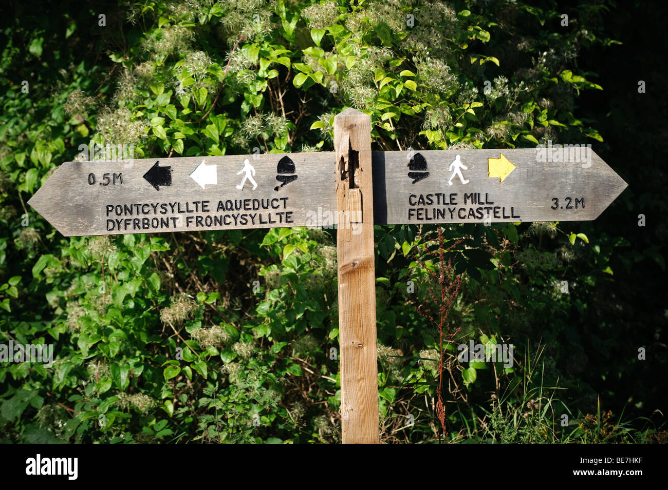 Footpath Signpost on the Llangollen canal at Pontcysyllte, north wales ...