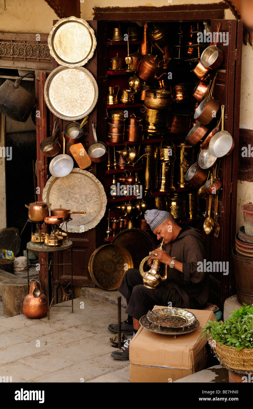 Morocco; Fes; Medina; Place as Seffarine, The Brassmakers Souk Stock Photo