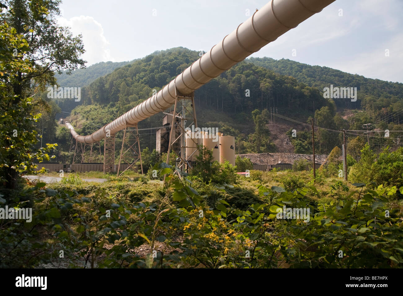 Conveyor Carries Coal from Mine to Processing Plant Stock Photo