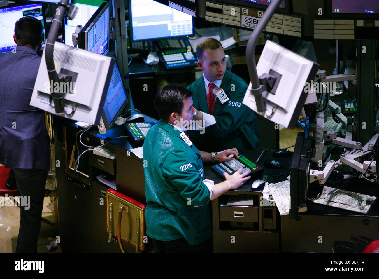 General view of traders working on the floor of the New York Stock