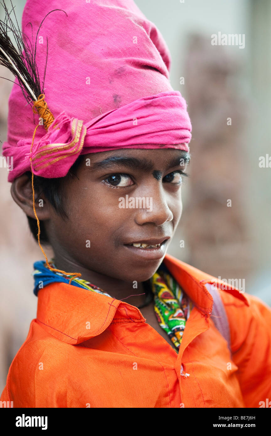 Small religious Indian beggar boy. Andhra Pradesh, India Stock Photo