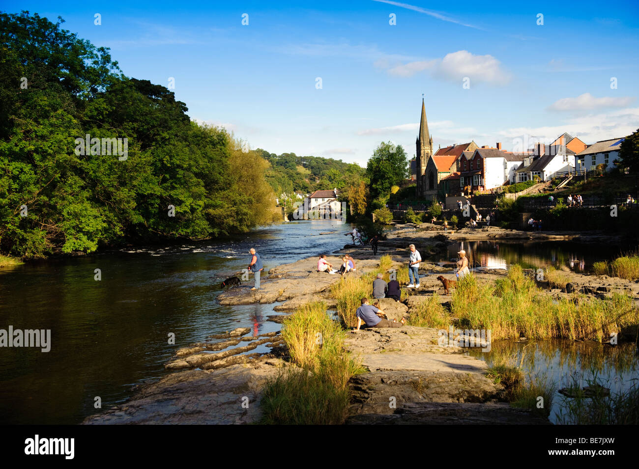 The River Dee flowing through Llangollen town, north wales UK, late