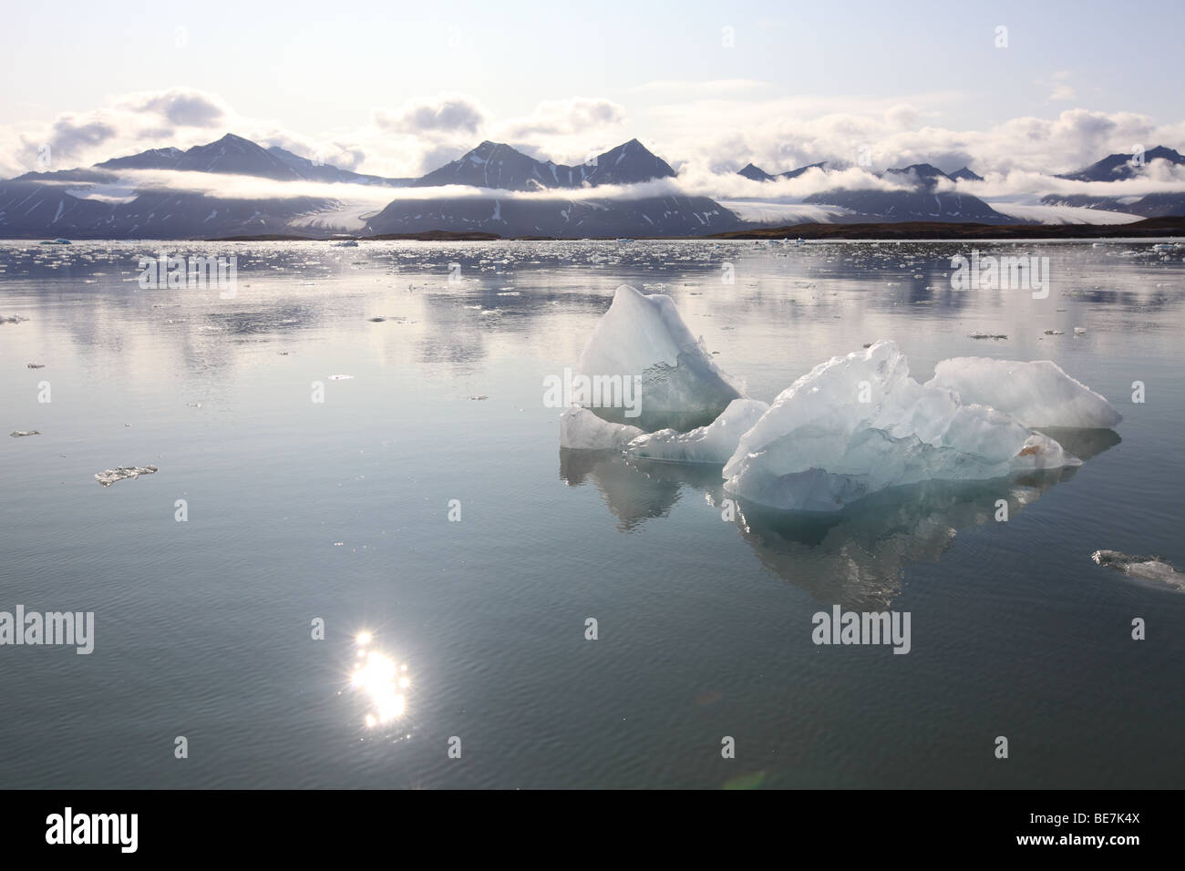 Floating glacial ice in Kongsfjorden, Svalbard Stock Photo