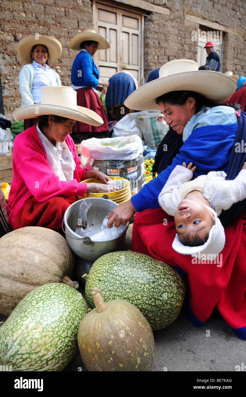 CAJABAMBA PERU - SEPTEMBER 6: Peruvian women in a market in Cajabamba, Peru on September 6, 2009 Stock Photo