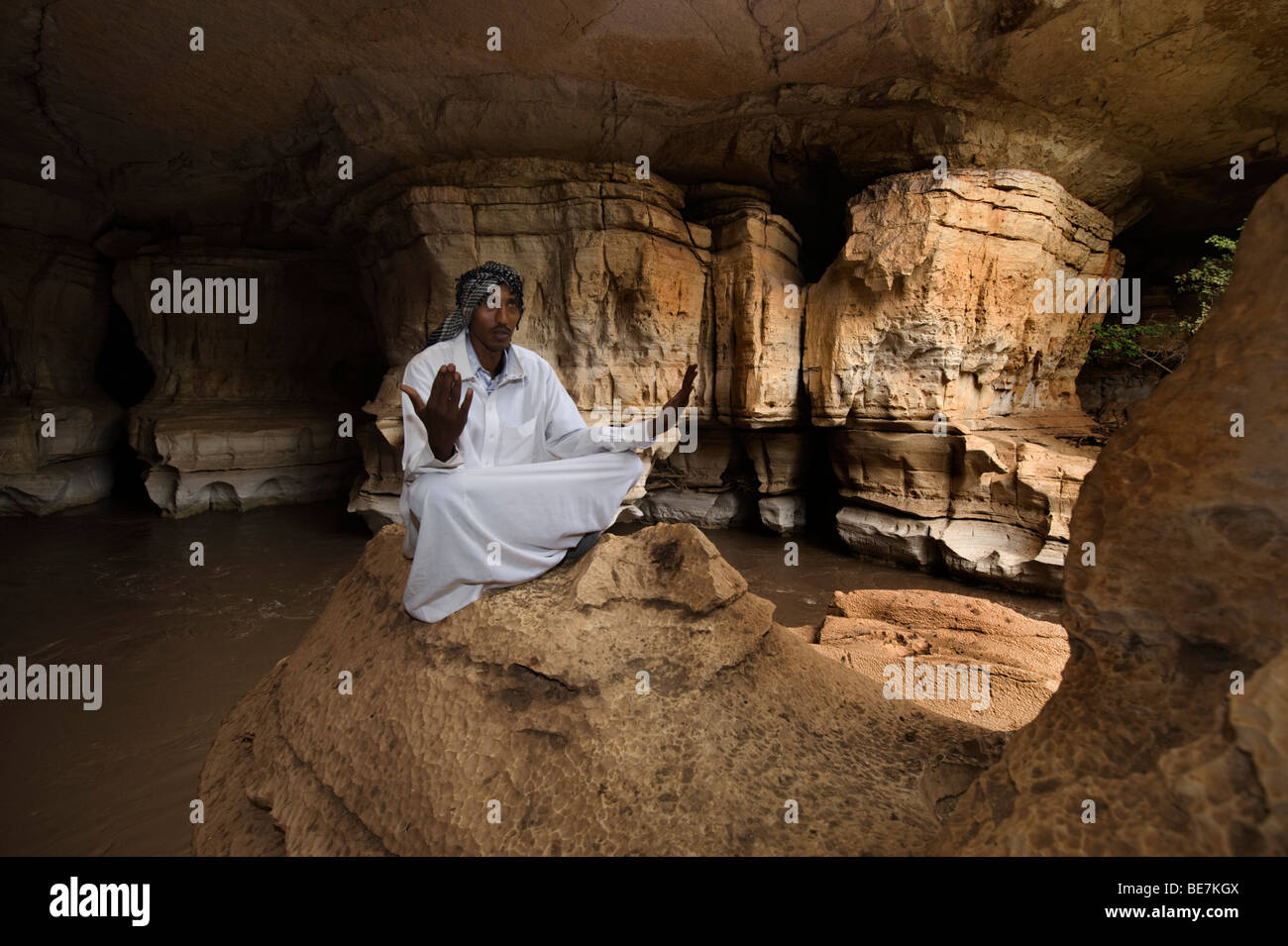 worshipper in Sof Omar Cave, Ethiopia Stock Photo