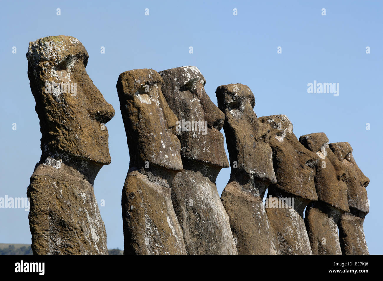 Easter Island, the seven moais of Ahu Akivi Stock Photo Alamy