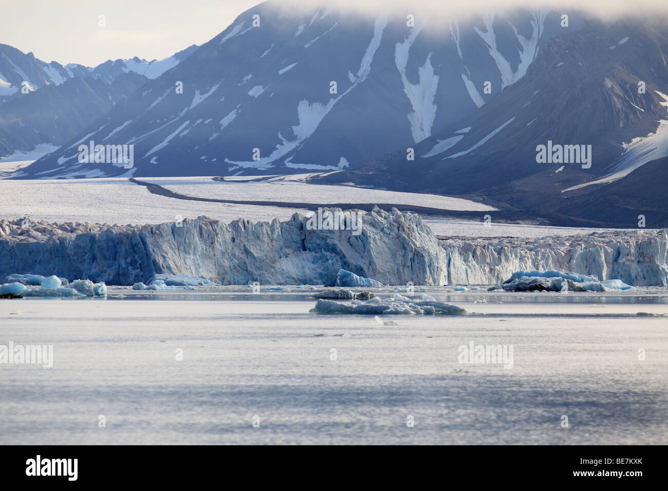 Arctic Glacier Ice Melting in Svalbard KongsFjorden Stock Photo