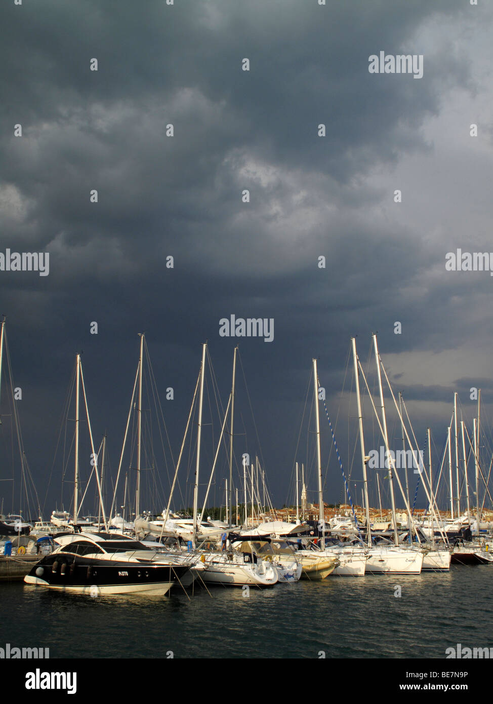 Stormy sky over the marina at Isola or Izola in Slovenia Stock Photo