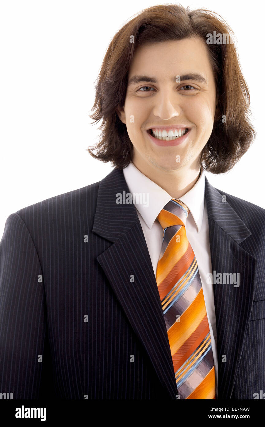 Happy businessman in suit on white background Stock Photo - Alamy
