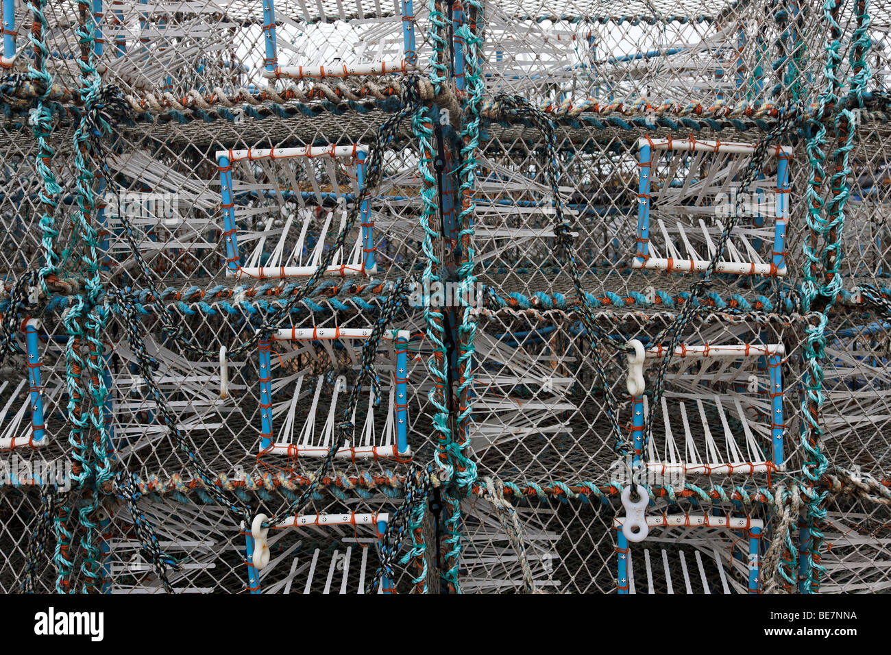 Stacked lobster crates at Hastings Stock Photo - Alamy