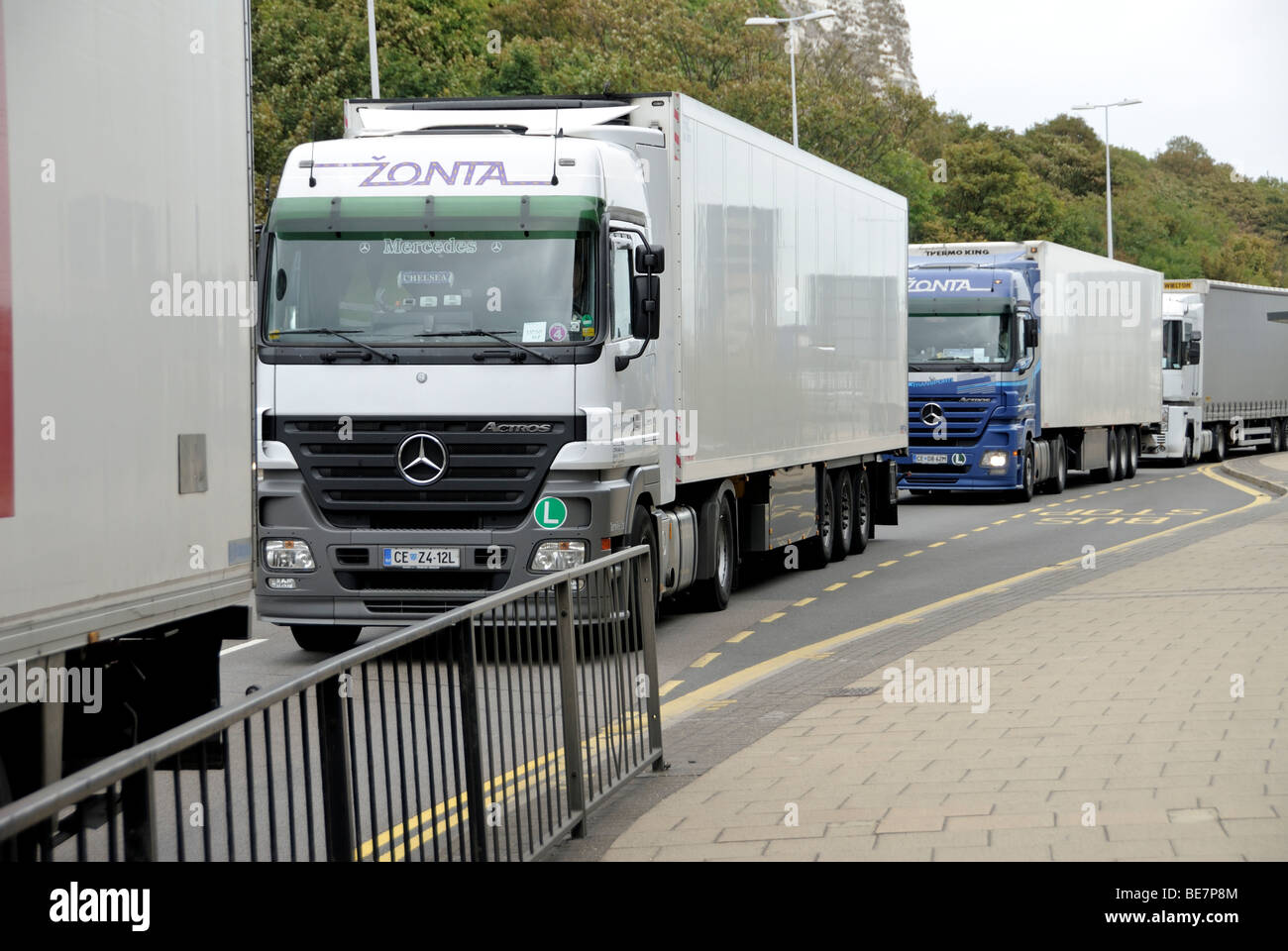 Queue of Lorries Dover Stock Photo