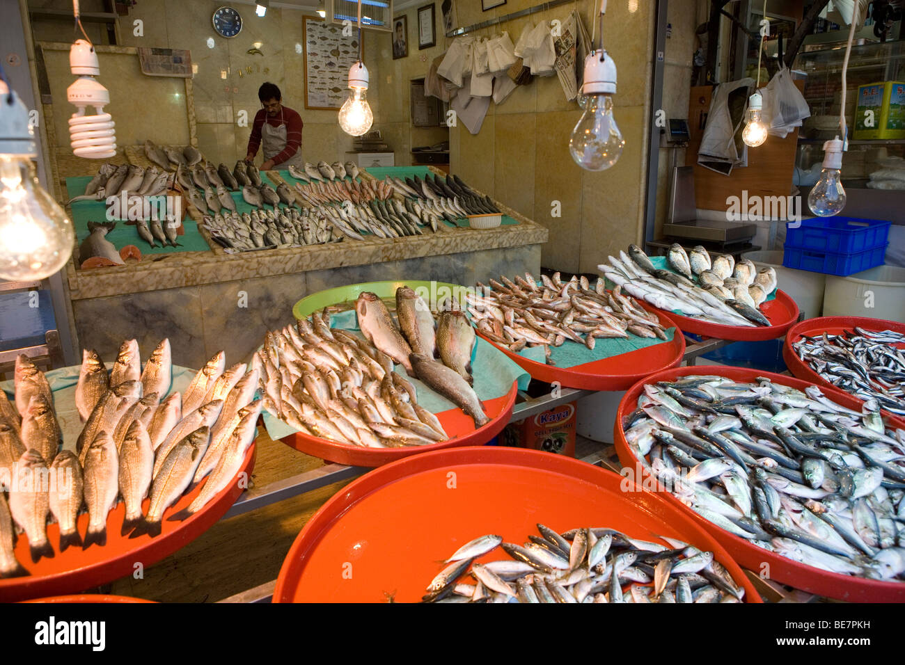 Fish in Spice Bazaar in Instanbul Stock Photo